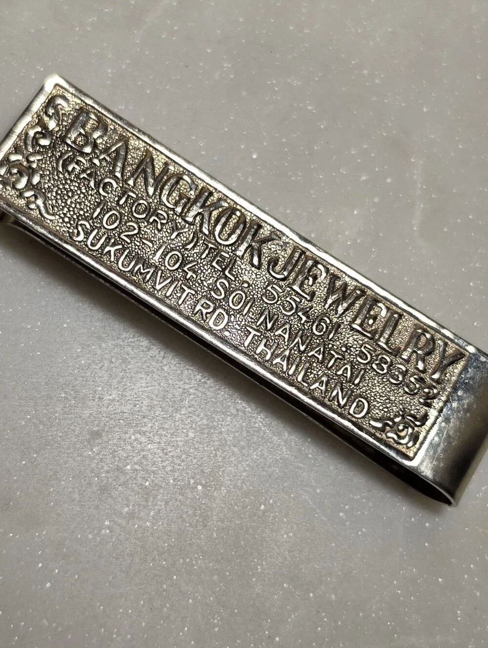 Vintage 60's Bankok Stamped Metal Money Clip with Raised Text